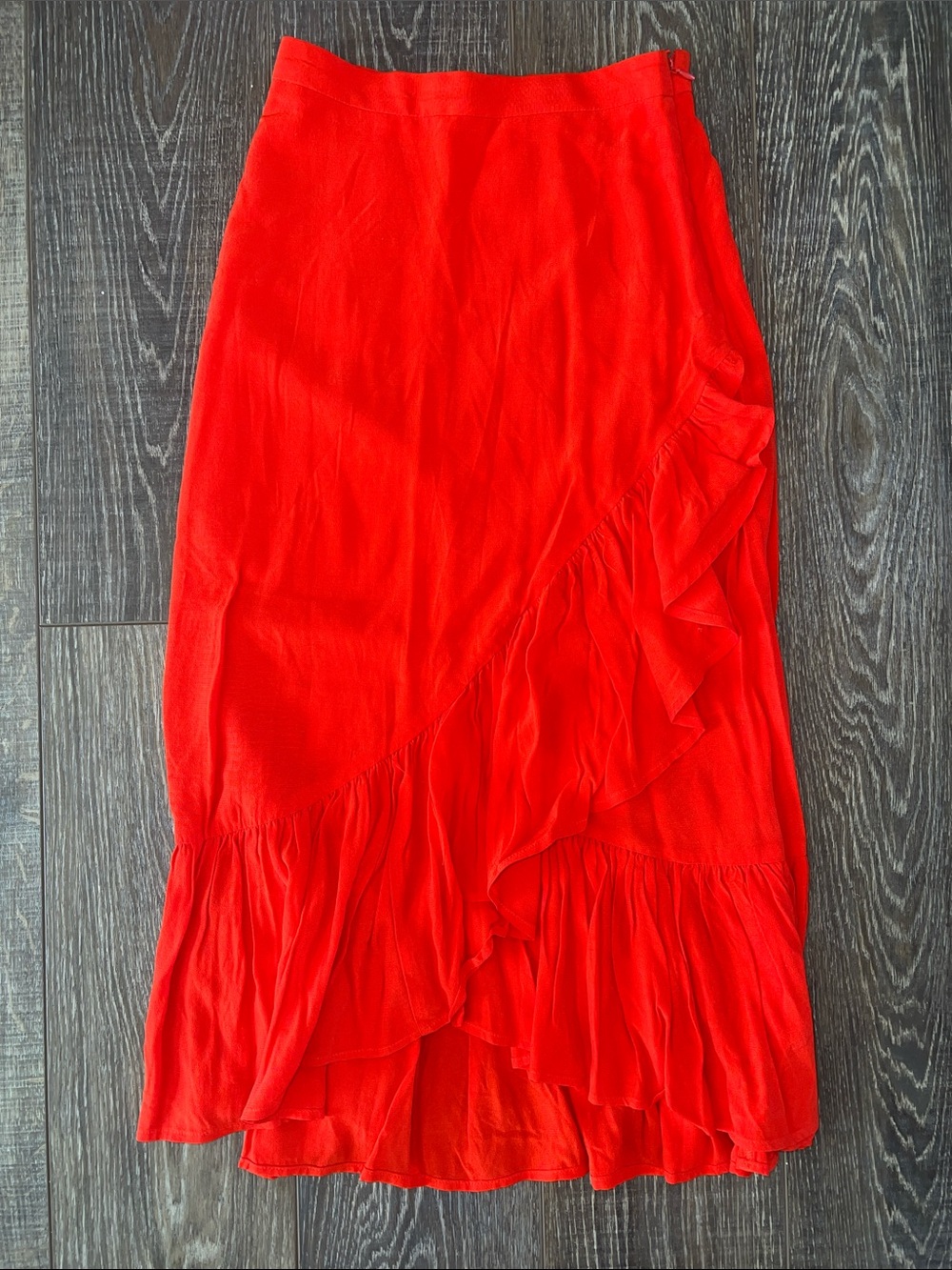 H&M Red Ruffle-Accent Midi Skirt